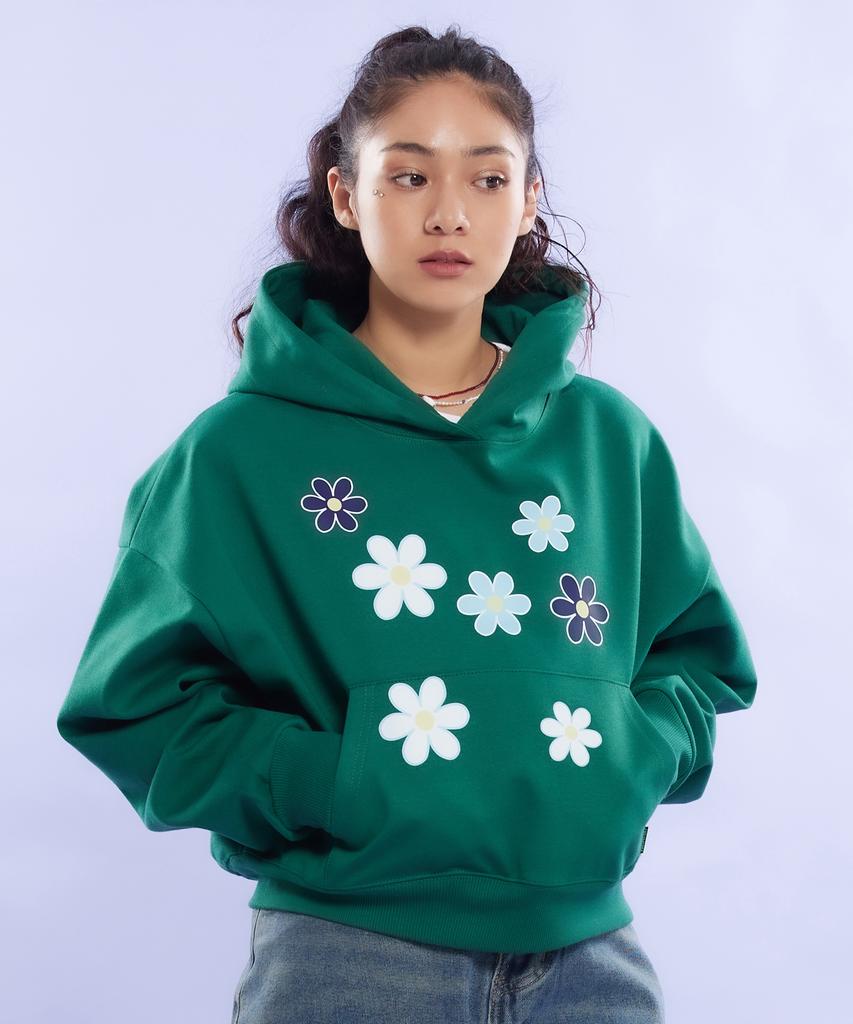 Seven Flower Crop Hoodie Green