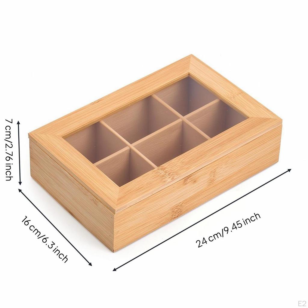 Bamboo Tea Bags Organizer with Acrylic Lid MultiFunctional Box Hinged