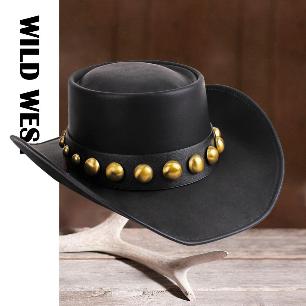 Leather Western Cowboy Hat Men'S Gentleman Godfather Hat Pu Material Panama Cowboy Hat Jazz Hat Sombrero Para Hombres