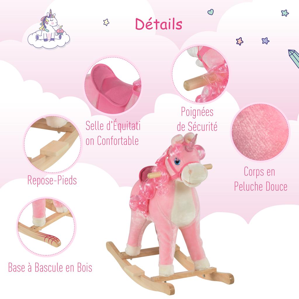 Kids Plush Rocking Horse Ride On Unicorn W/ Sound Moving Mouth Wagging Tail Children Rocker Toy Gift 3-6 Years Pink
