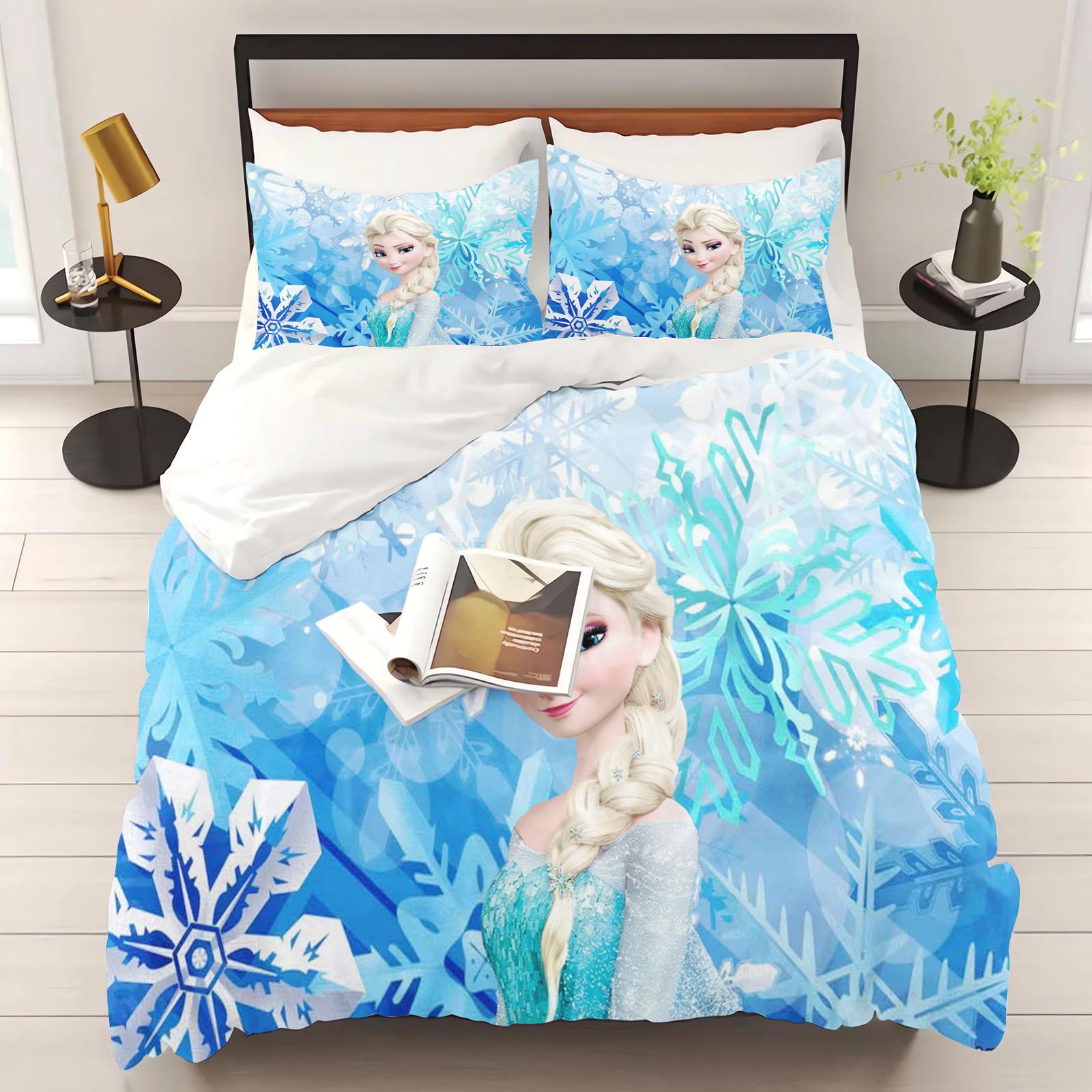 Paslu Unisex Infant Princess Elsa Frozen Printed Bedroom Bedding Set Duvet Cover Christmas Gifts Comforte Cartoon With Pillowcase 218Cm