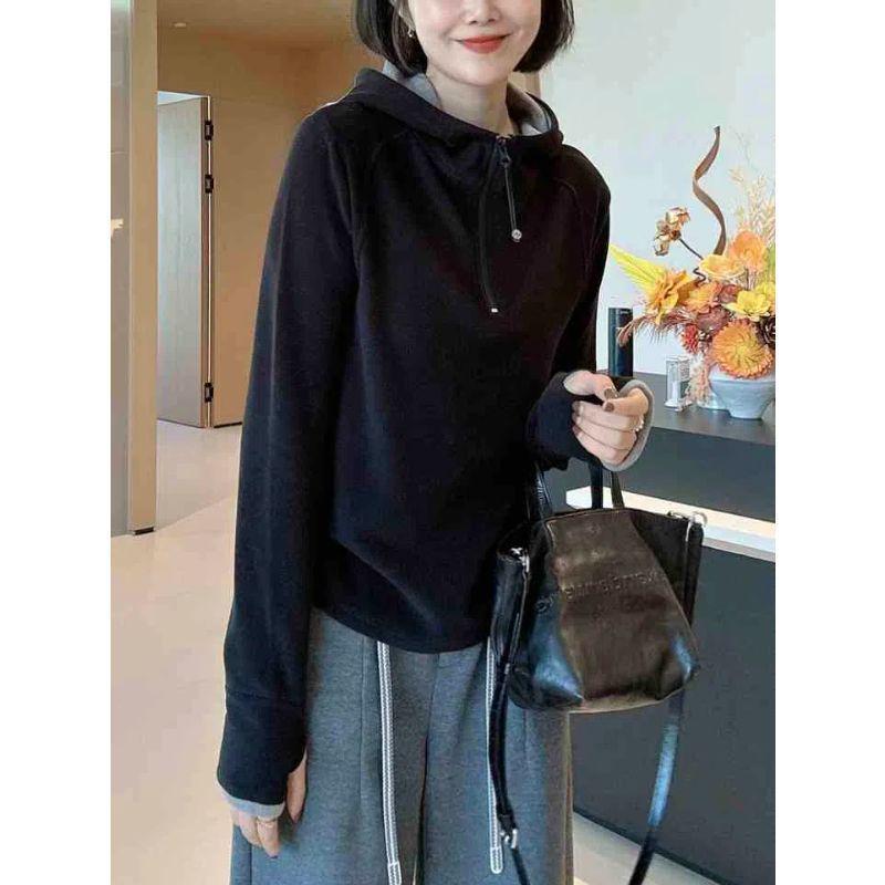 Plus Size European-Style Double-Sided German Velvet Zippered Women's Hoodie, New Autumn/Winter Loose Long Sleeve Warm Base Layer.