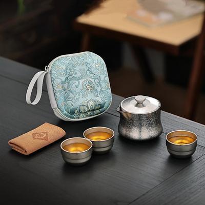 180ml Pure Titanium Tea Infuser Set with 3 Tea Cups Anti-Bacterial Tea Set for Home And Outdoor Integrated Storage Business Gift