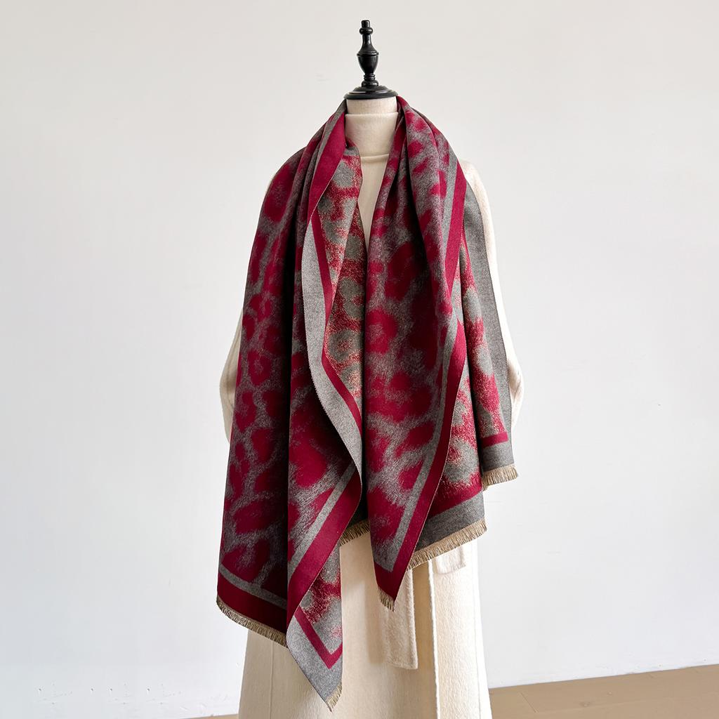 Winter Faux Cashmere Scarves Women Thick Warm Leopard Print Fashionable Luxurious Blanket Scarf Coldproof Windproof Blanket