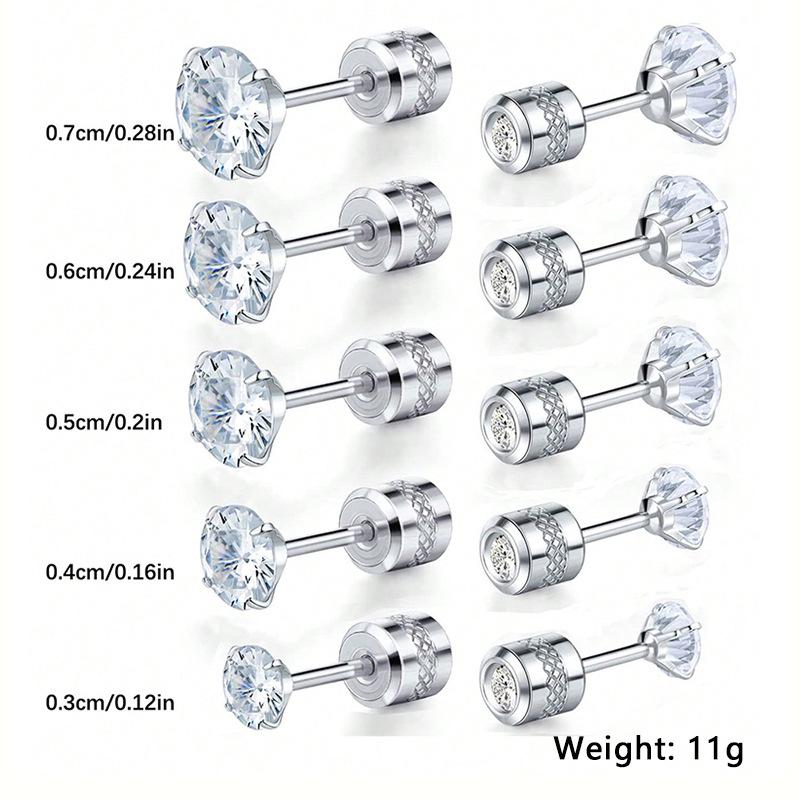 Titanium Steel Double-headed Zircon Stud Earrings Cylindrical Four-claw Stainless Steel Earrings Piercing Jewelry