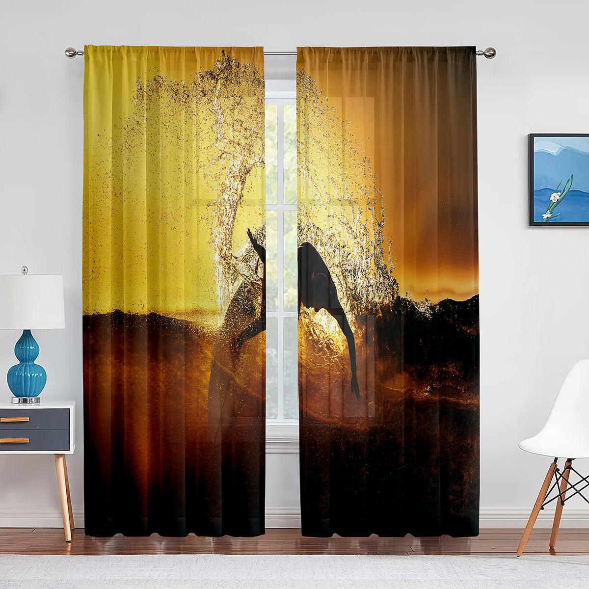 Ocean Wave Adventure Surfen Extreme Sporten Tule Gordijnen voor Woonkamer Slaapkamer Decoratie Transparante Voile Raamgordijnen Drapes 1 PCS W100XH250cm&Grommet Top