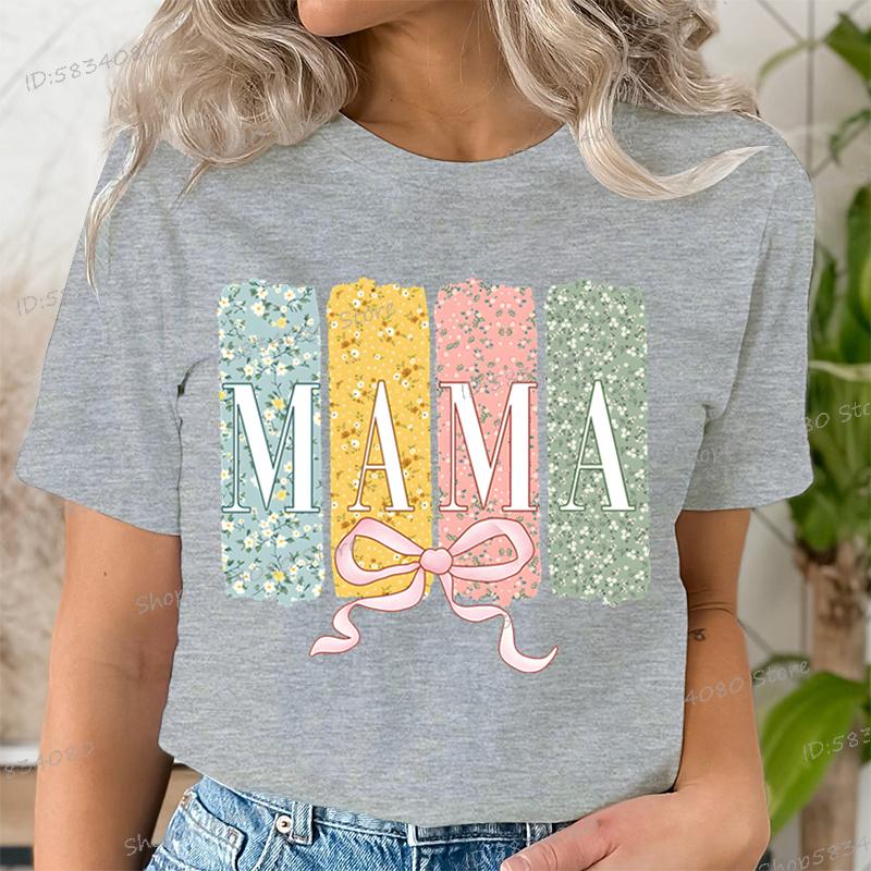 Floral Mama Coquette Bow Tshirt Mothers Day Fashion Casual Tops Boho Mama Shirt Design Floral Spring Gift for Mom Funny T Shirt