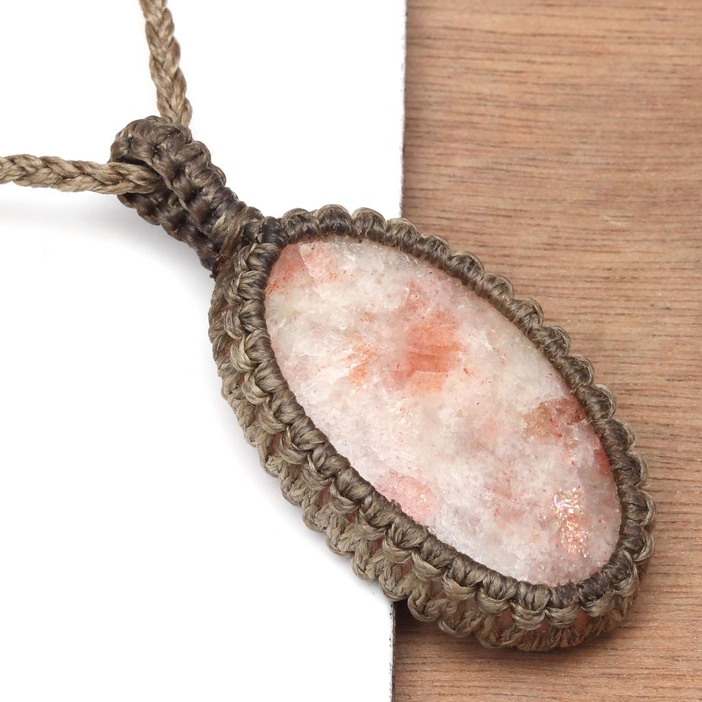 Sunstone Macrame Necklace Handmade Natural Bohemian Crystal Choker Healing