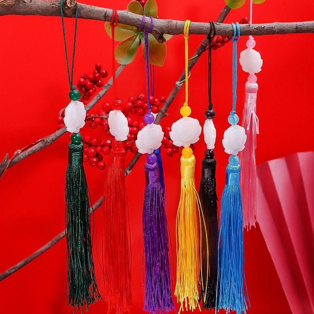 1Pcs Lotus Tassels Jade Beads Tassel Ancient Chinese Style Knot Tassels Pendant New Silk Tassels