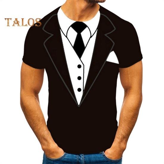 Pánské tričko s falešným dvoudílným oblekovým vzorem, svetr s kulatým výstřihem, design s krátkým rukávem, prodyšné, pro každodenní nošení