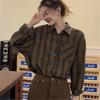 Women's Vintage Plaid Shirt Long Sleeve Loose Casual Button Up Blouse