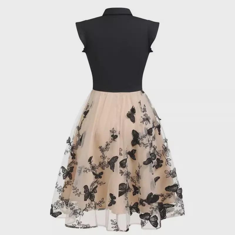 2024 Elegant 3D Butterfly Shirt Collar Cocktail Evening Dress for Women