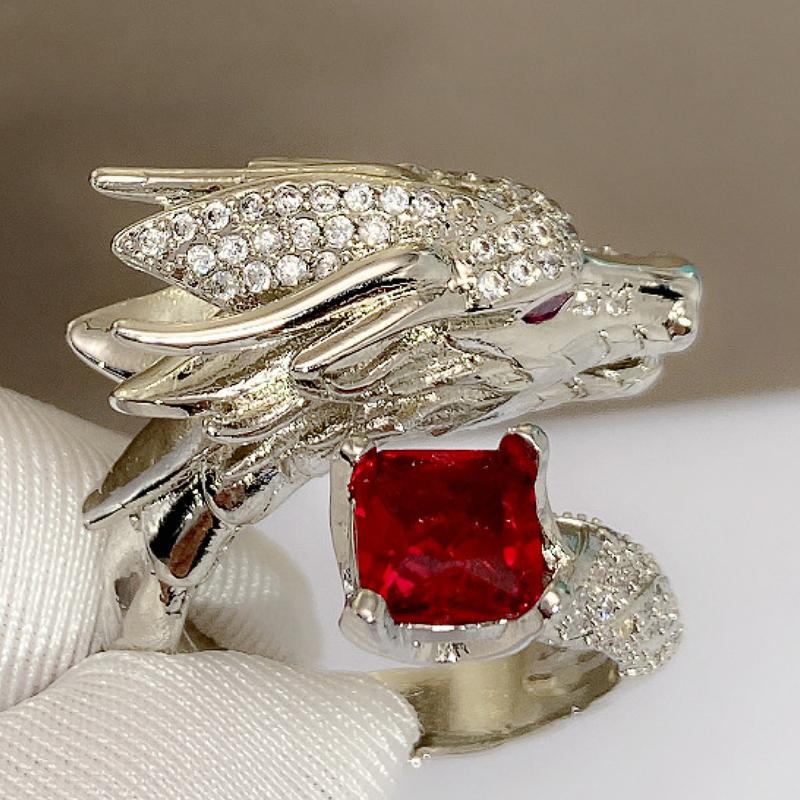 Huitan Drachen Verstellbare Ringe Luxus Männlich Heller Zirkonia Kristall Finger Accessoires für Party Hyperbel Zirkon