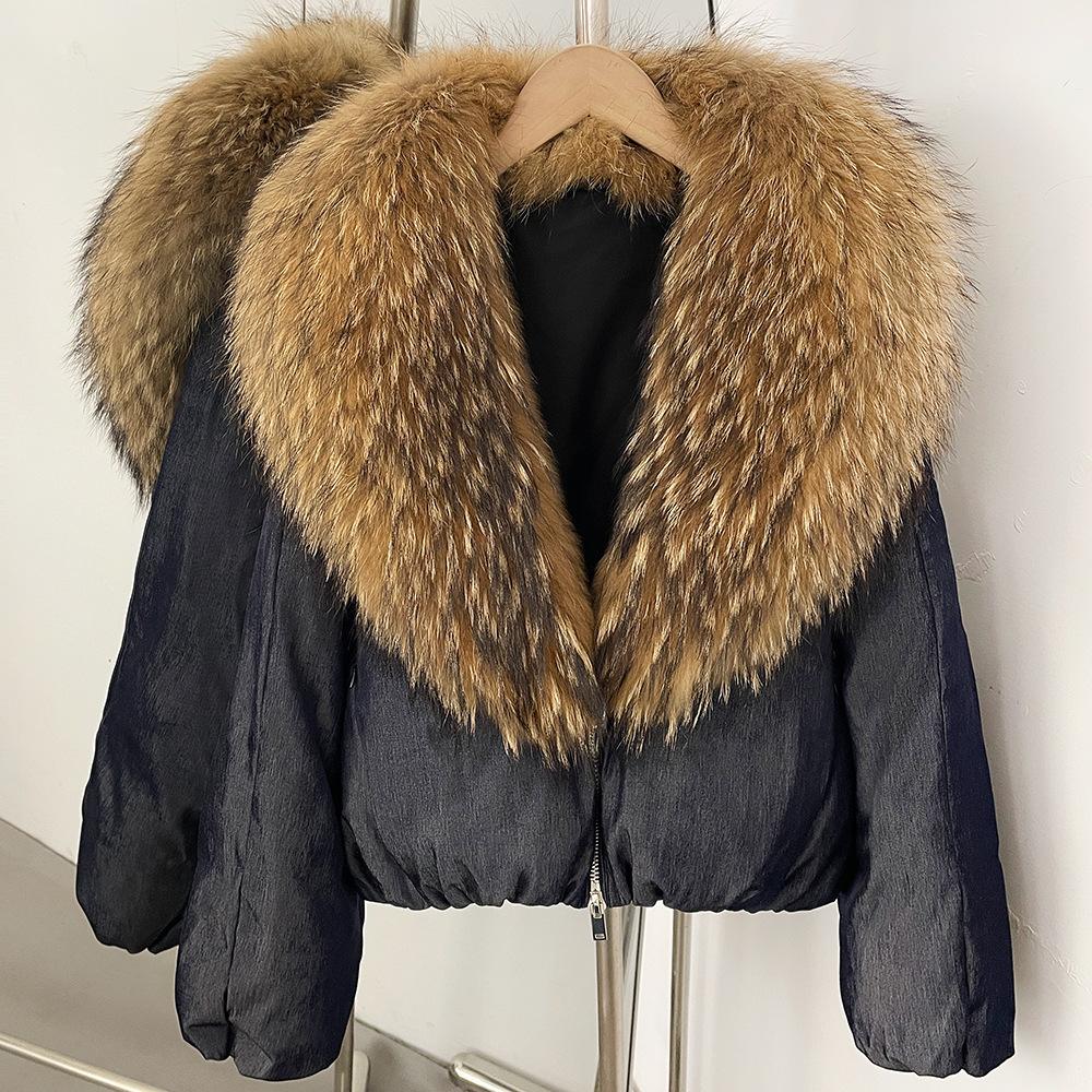 European and American winter new natural real fox hair duck down jacket short stand-up collar thickened warm jacket