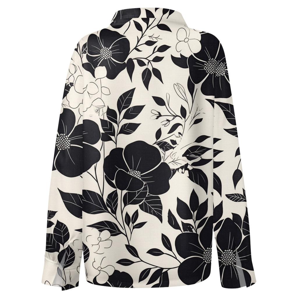 Dámská košile s knoflíky s květinovým potiskem, ležérní top s dlouhým rukávem a klasickým límečkem