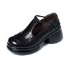 Thick heel shallow mouth single shoes autumn new round head T-strap small leather shoes waterproof table comfortable versatile high heels