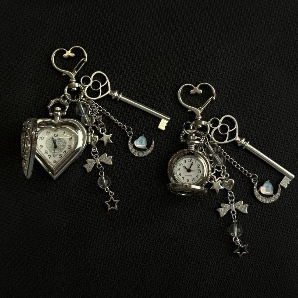 Fashion Style Hollow Heart Pocket Watch Keychain Design Pendant Jewelry Steampunk Clock Men Women