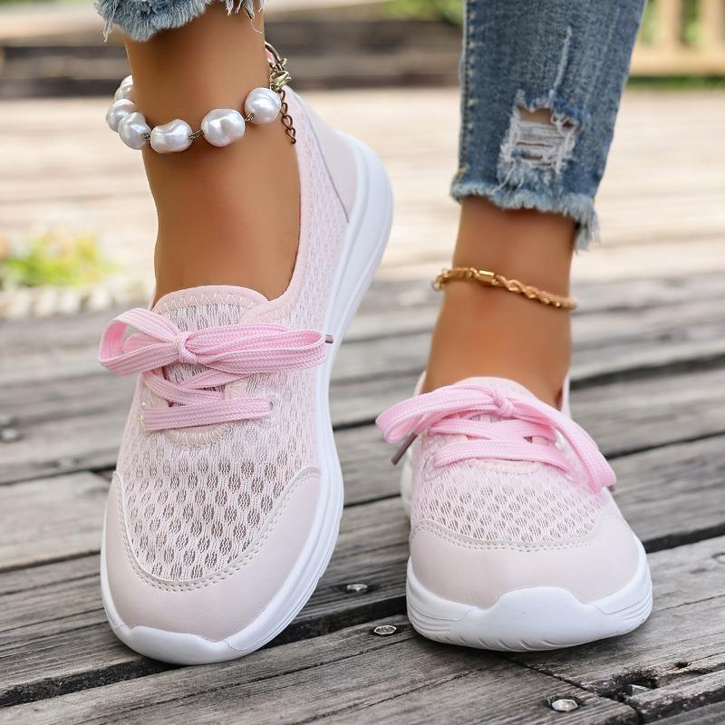Casual Flat Sneakers Fall New Round Toe Deep Mouth Spliced Mesh Breathable Lace-Up Soft Sole Non-Slip Sneakers