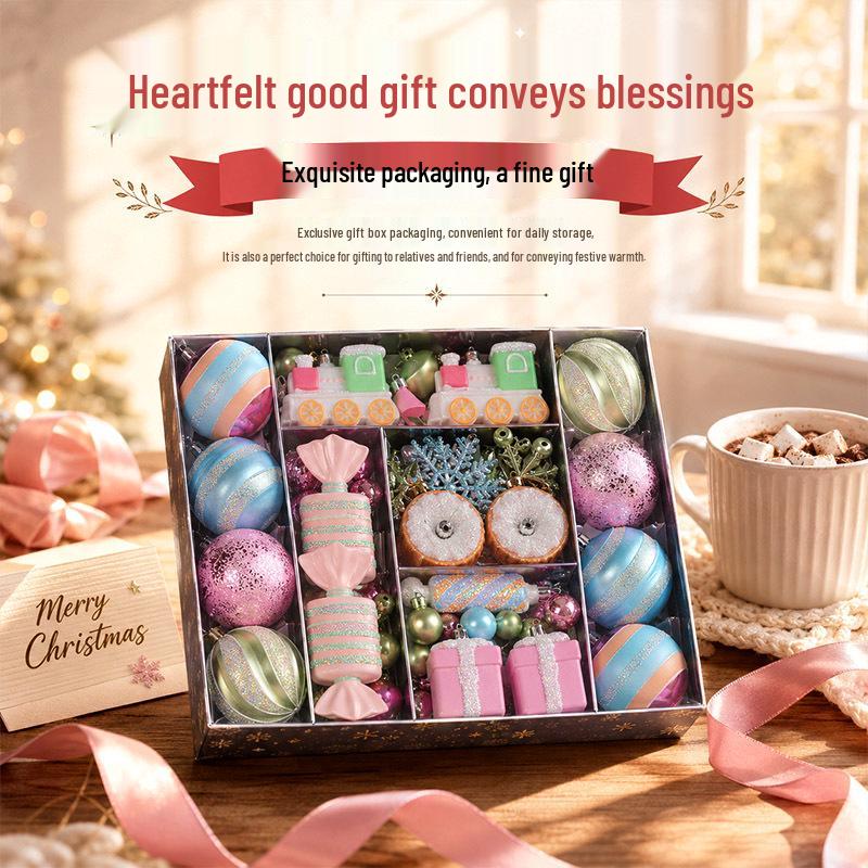 Christmas Macaron Ball Ornament Set: Candy Series Painted Plastic Tree Decor