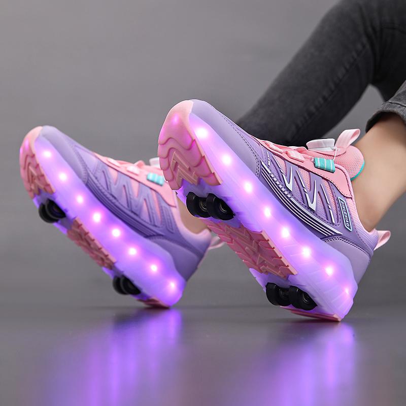 Four-wheel Running Shoes Detachable Flat Shoes Rechargeable USB Luminous Sports Light Shoes Girls Roller Skates Boys Shoes