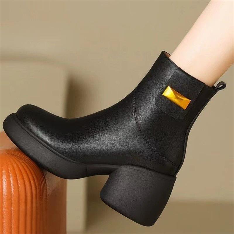 thick-soled Martin boots women's soft leather spring and autumn single boots 2025 new winter high-heeled side zipper thick heel thin short boots