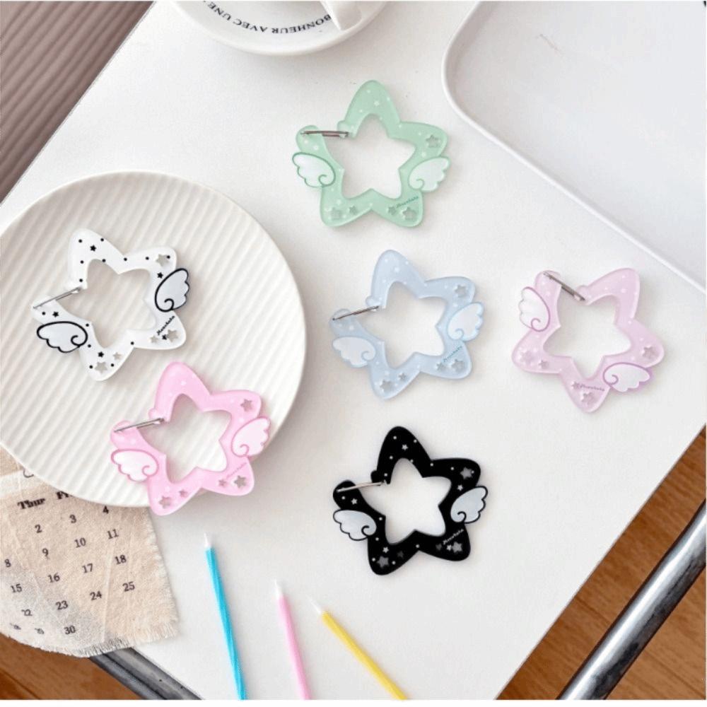 Acrylic Wings Stars Carabiner Portable Keyring Hook Card Holder Kawaii Backpack Pendant  Outdoor