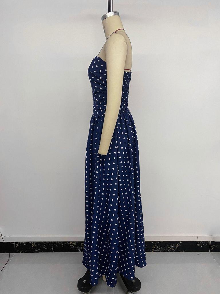 Cross2026 Strapless Long Polka Dot Dress - European & American Style, Sleeveless and Ruched Waist, Summer Collection