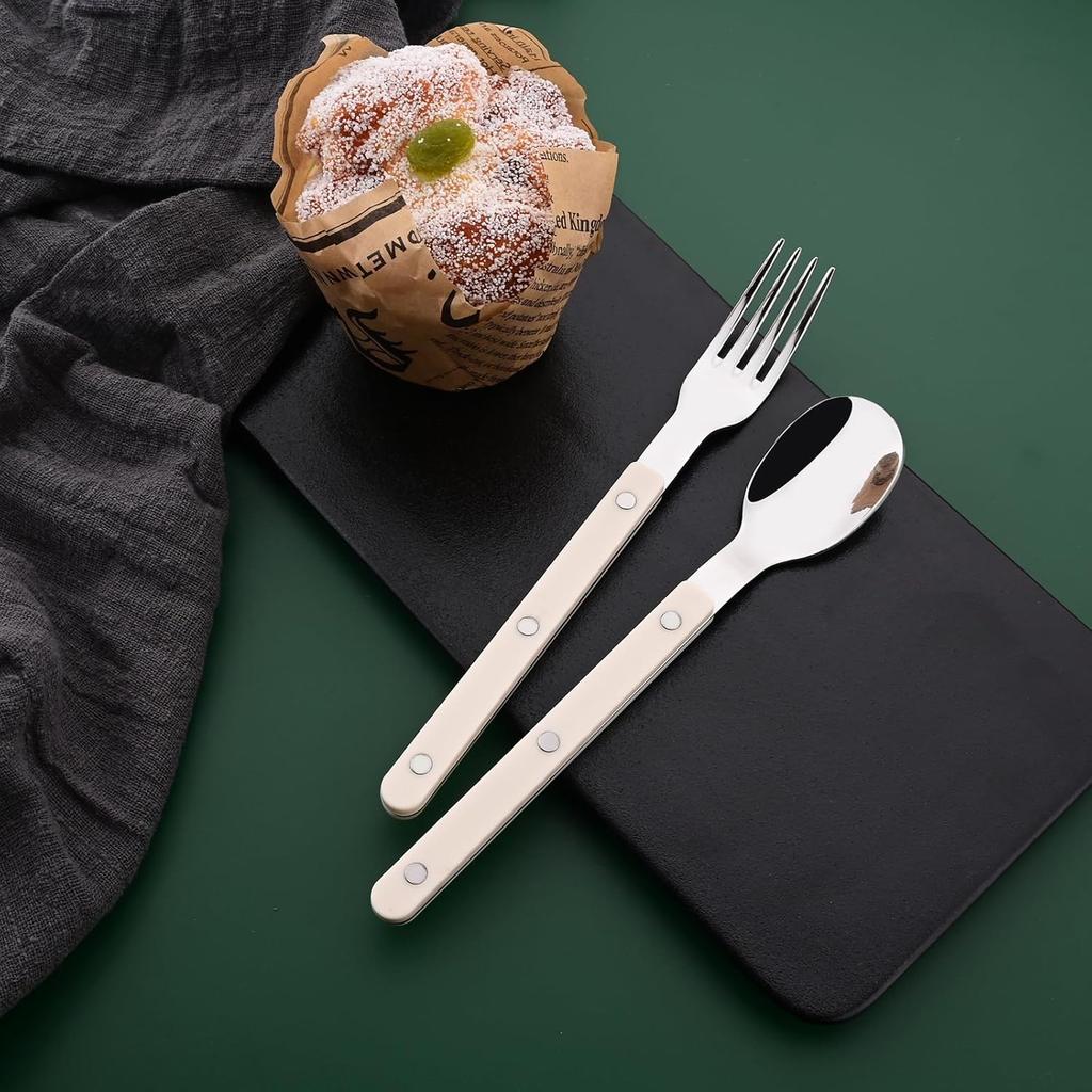 20 PCS Stainless Steel Flatware Set Service for 4, Retro Style  Tableware Forks Spoons Knives Eating Utensils, Acrylic Handle with Rivets Design