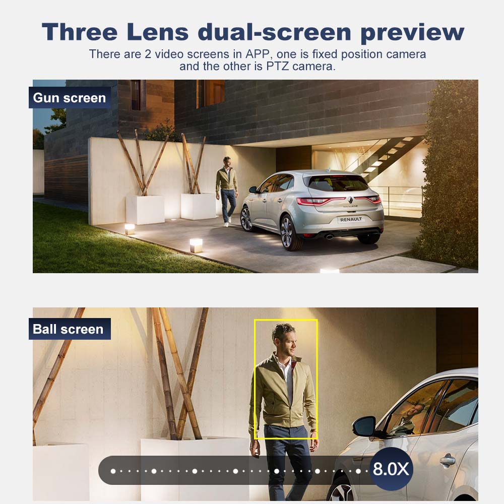 Nowa kamera IP UE 12MP 6K WiFi z trzema obiektywami i podwójnym ekranem zewnętrzna kamera PTZ 8X Zoom bezpieczeństwo w domu ochrona bezprzewodowy nadzór wideo WiFi