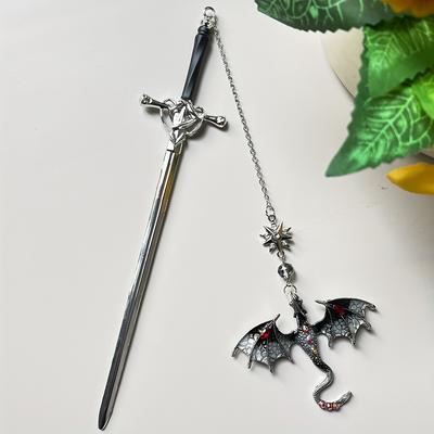 1ks Alloy Sword Dragon Záložka, Dárek k narozeninám pro milovníky knih a čtenáře, Fantasy Knihomol Stříbrný Zlatý Zlatý Přívěsek
