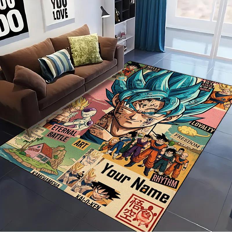 Name Benutzerdefinierter Anime Dragonball Teppich für Wohnzimmer Schlafzimmer Zuhause Sofa Dekoration, Kinder Spiel Nicht-rutschfeste Bodenmatte