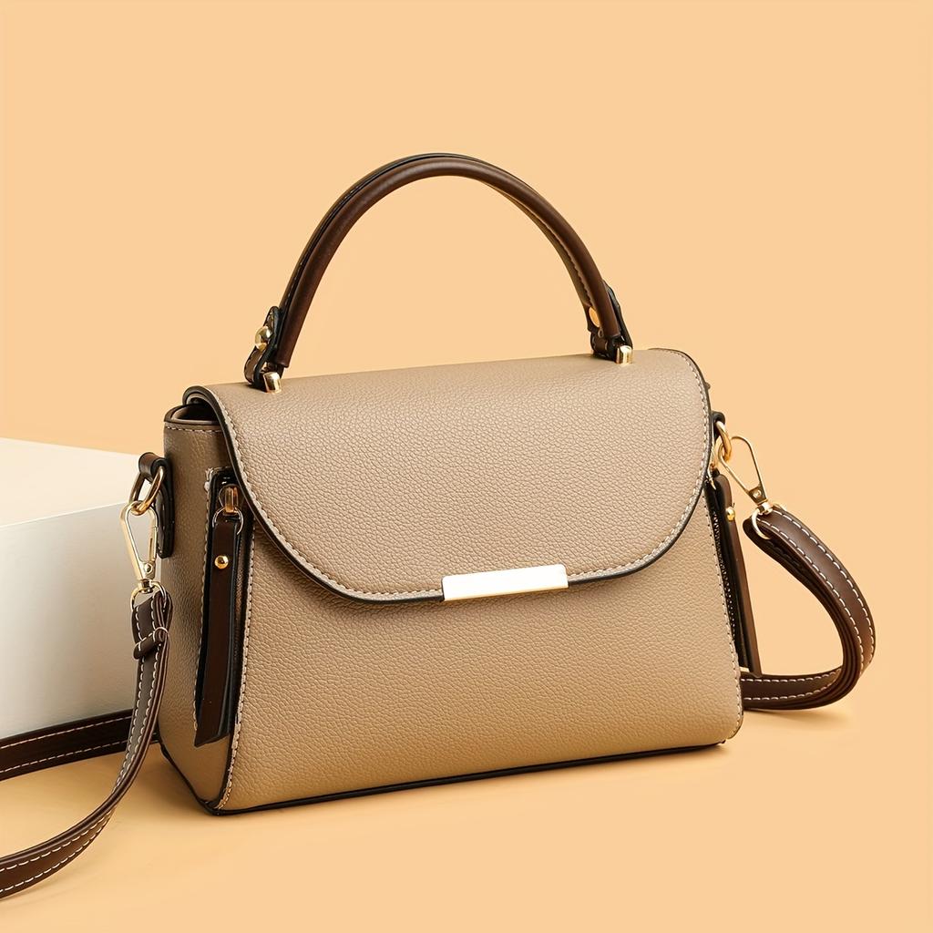 Retro Flap Handbag For Women, Color Contrast Crossbody Bag, Fashion Multi Layer Purse With Top Handle
