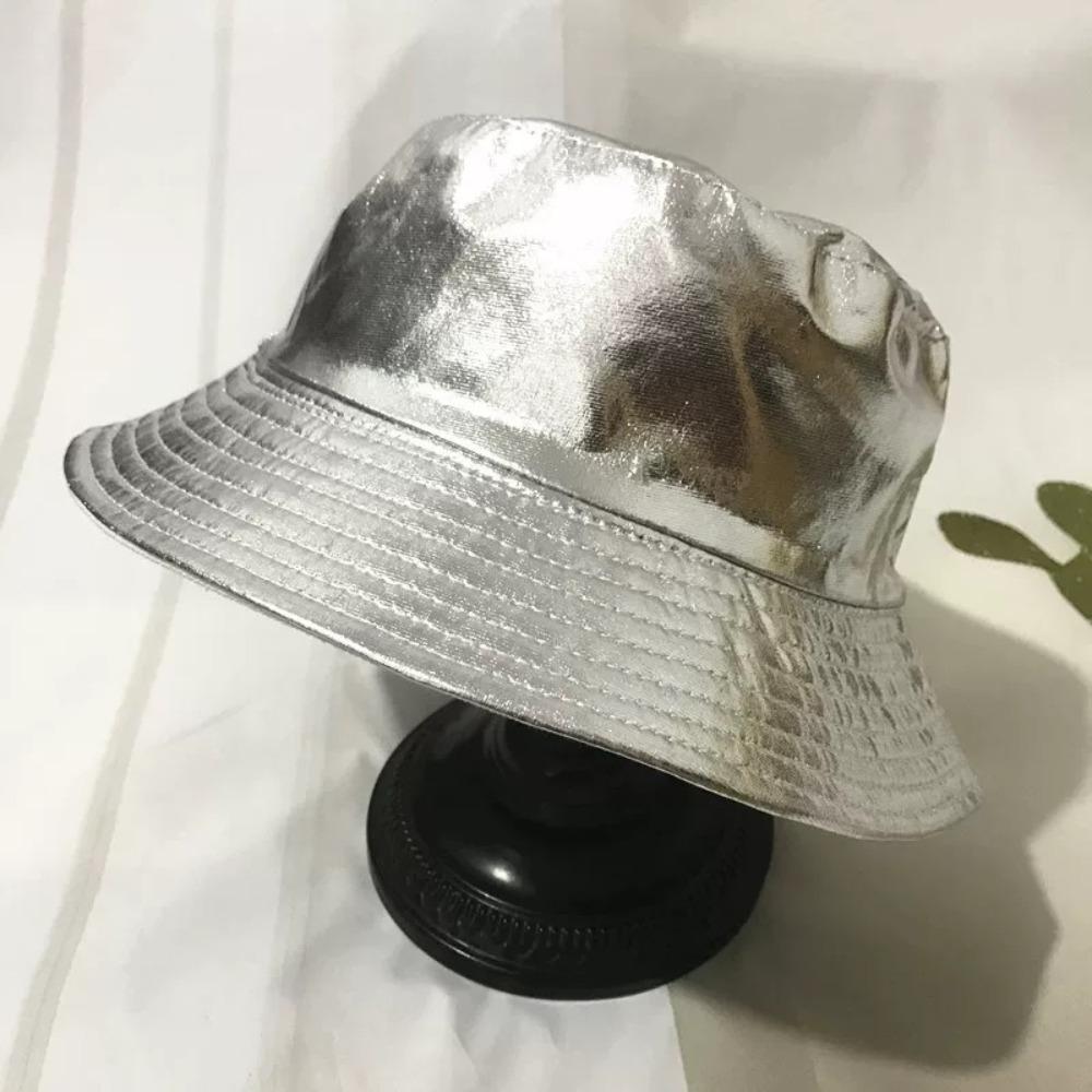 

Reversible Sun Hat Solid Color Bucket Cap Simple Fisherman Hat Summer срібний