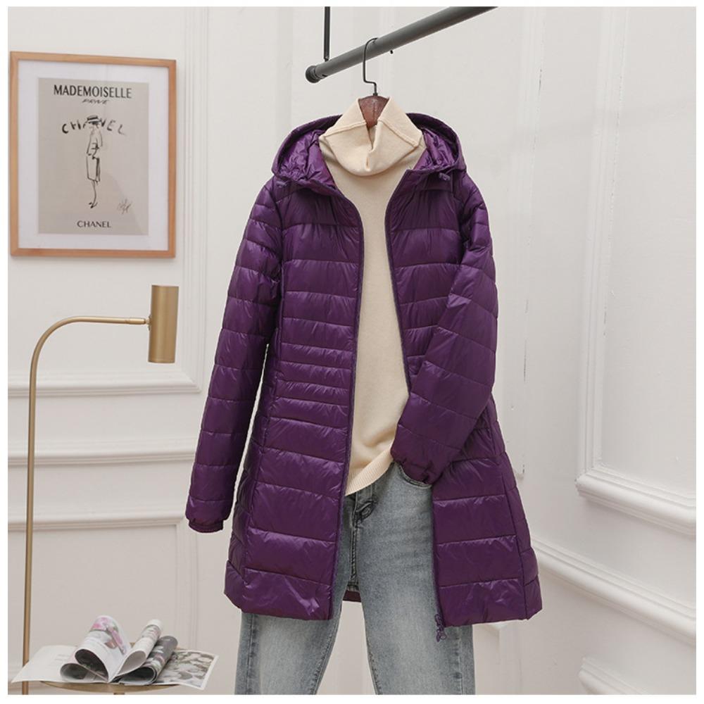 Women's Lightweight Hooded Down Jacket - Mid-Length Slim Fit Lightweight Fall/Winter Lightweight Plus Size Coat
