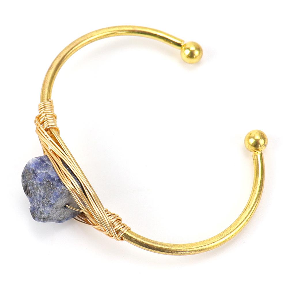 Handmade Gold Winding Natural Crystal Rough Stone Amethyst Bracelet, Bracelet Opening Adjustable B07