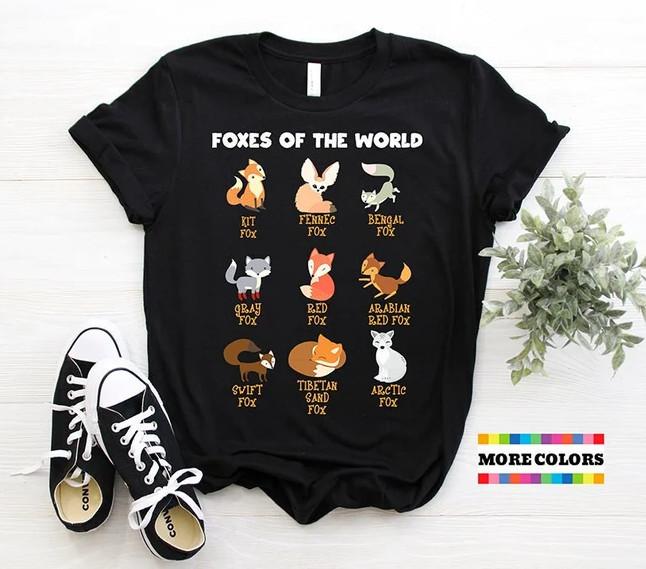 

New T-Shirt Foxes Of The World T-shirt, Cute Fox Fans Birthday Gift Tshirt, Funn 4XL