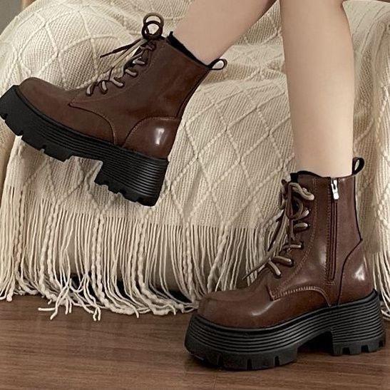 Brown British style small man thick-soled Martin boots women's autumn 2025 new popular lace-up retro short boots