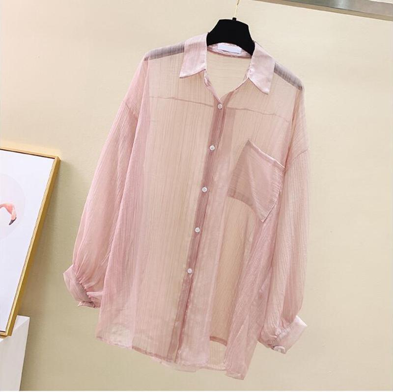 Summer Sunscreen Shirt Elegant Perspective Thin Chiffon Blouse Loose Top Casual Women's Cardigan