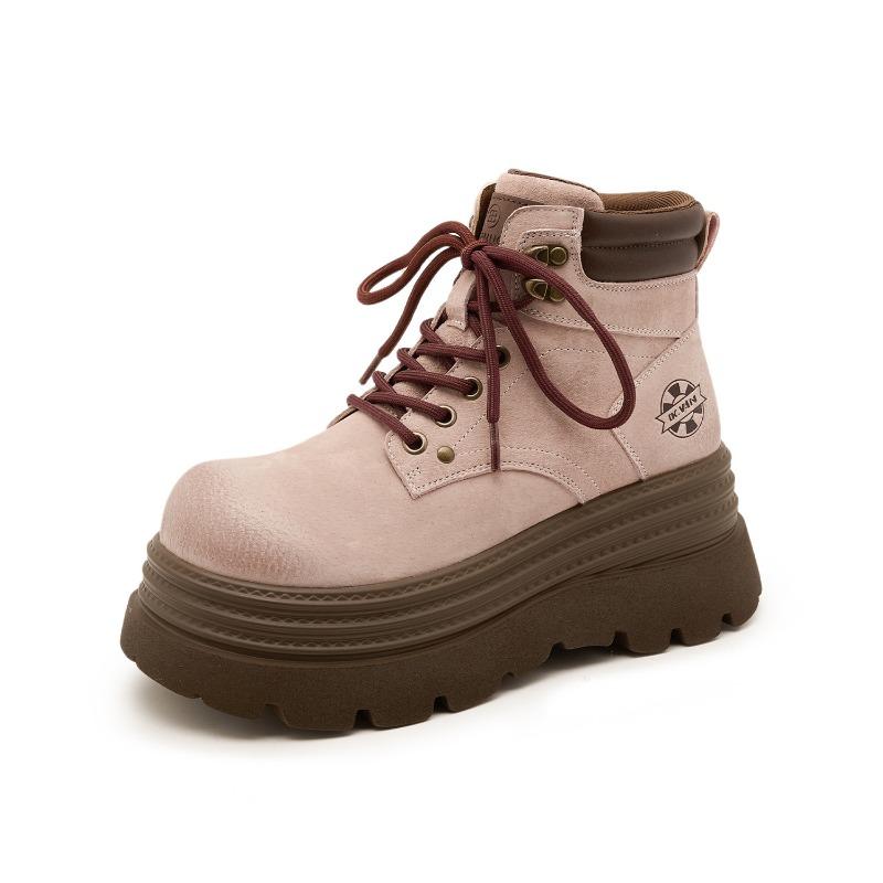 

2577 Увеличение роста 8 ботинок Мартина Женские кожаные на толстой подошве осенние тонкие ретро короткие ботинки Новые ботинки цвета ревеня 40