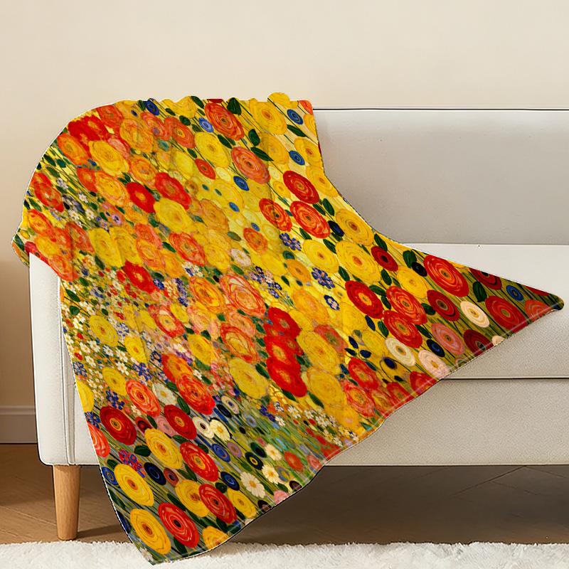 Klimt Floral Collection Hemmed Flannel Blanket - Soft Cozy Warm Artistic Throw for Home, Sofa Napping, Bedroom, Christmas & Halloween Use