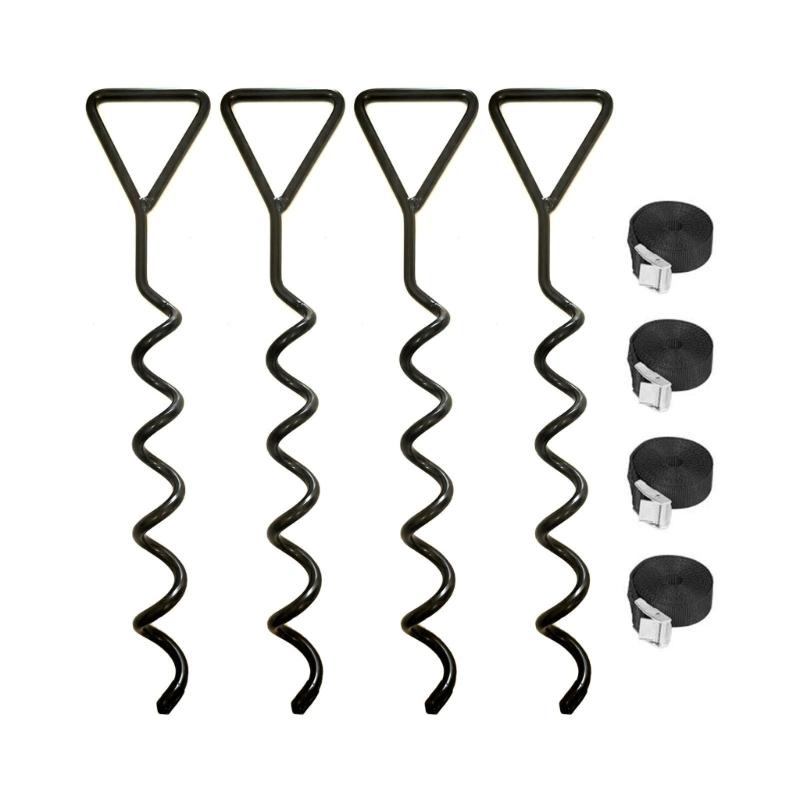 Tie Set for Tree Support, 4 Iron Loop Handle Stakes with 4 Adjustable Ties for Garden and Landscape Maintenance