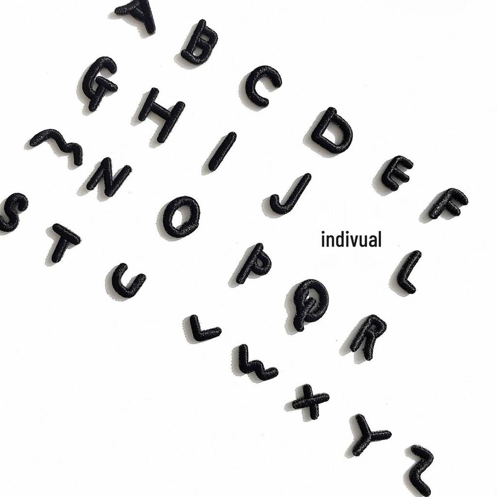 1.5cm Black Artistic Script Embroidered Letters Iron-On Patches - Set of 26