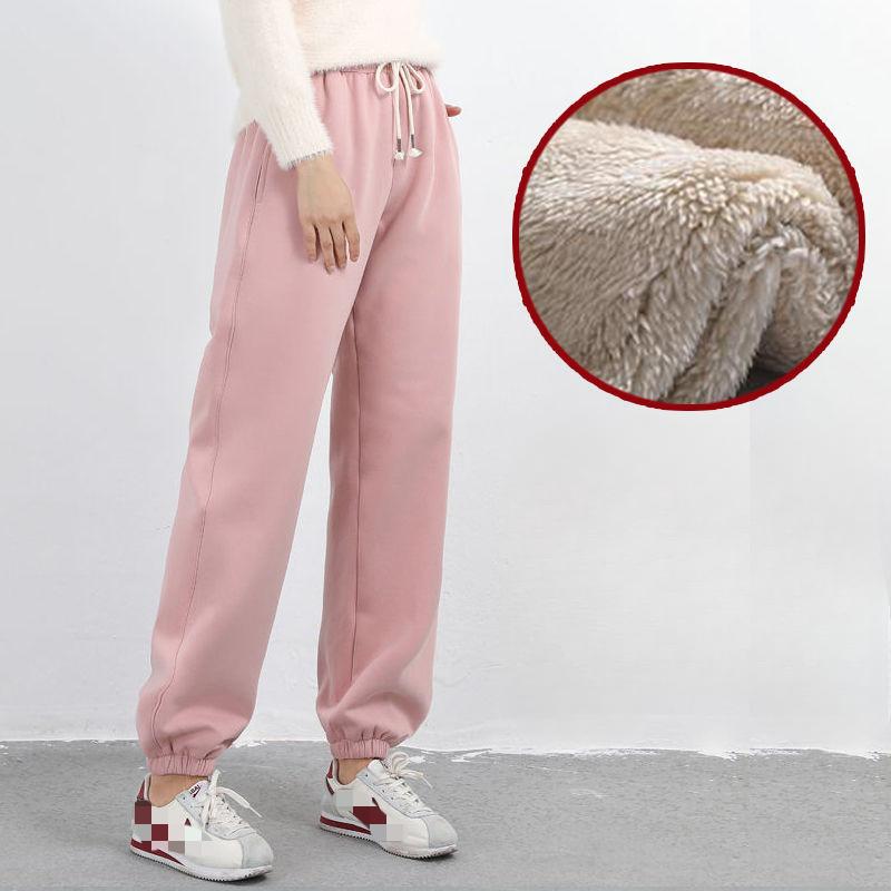 Winter Plus Velvet Sweatpants Women's Wide-leg Loose Warm Thick Lamb Fleece Bloomers Sweatpants