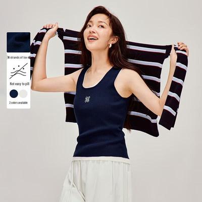 INMAN Damen Eisseide U-Ausschnitt Besticktes Strick Tanktop