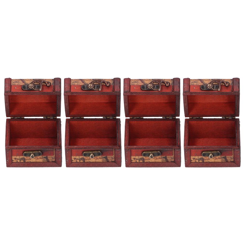 4PCS Antique Wooden Small Box Vintage Wooden Storage Case for Storing Jewelry Treasure