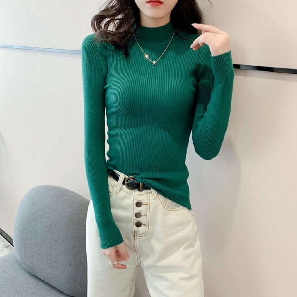Women's Slim Fit Knitted Sweaters: 2023 Autumn/Winter Long-Sleeve Half-High Collar Inner Layer Shirt