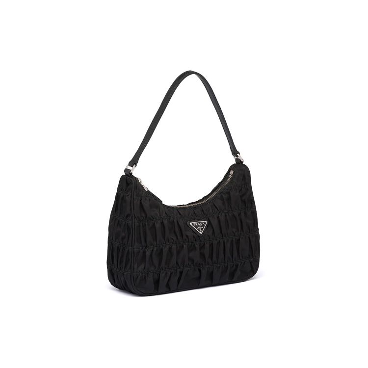 Prada Neuauflage Hobo gefaltete Mini-Handtasche aus Nylon und Saffiano-Leder Damenhandtaschen Schwarz 1NE204-QR1-F0002