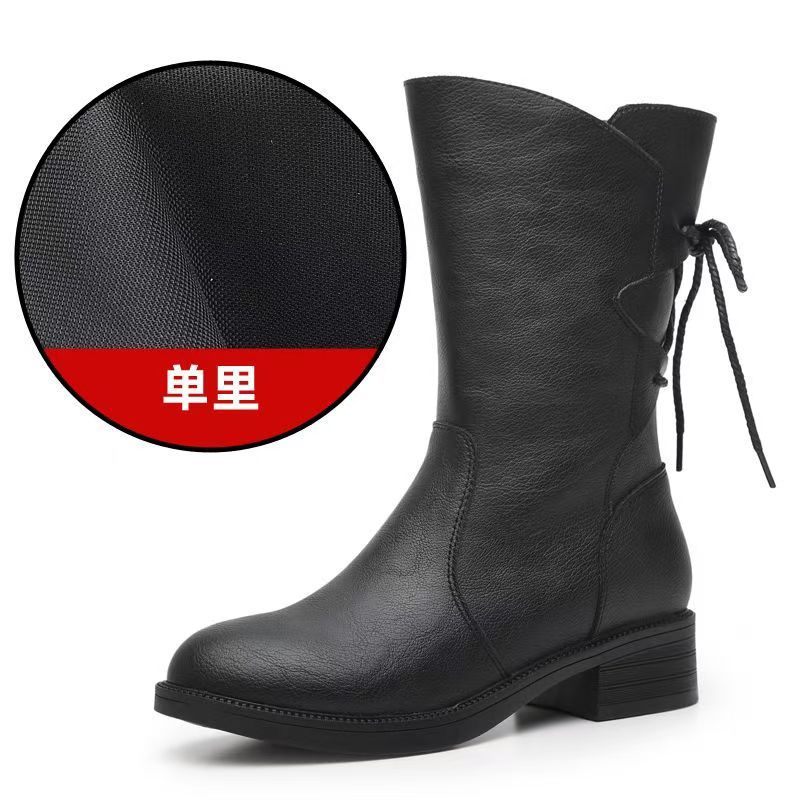 British medium boots women's 2025 winter new leather boots thick heel mother medium heel Martin boots fashion versatile boots