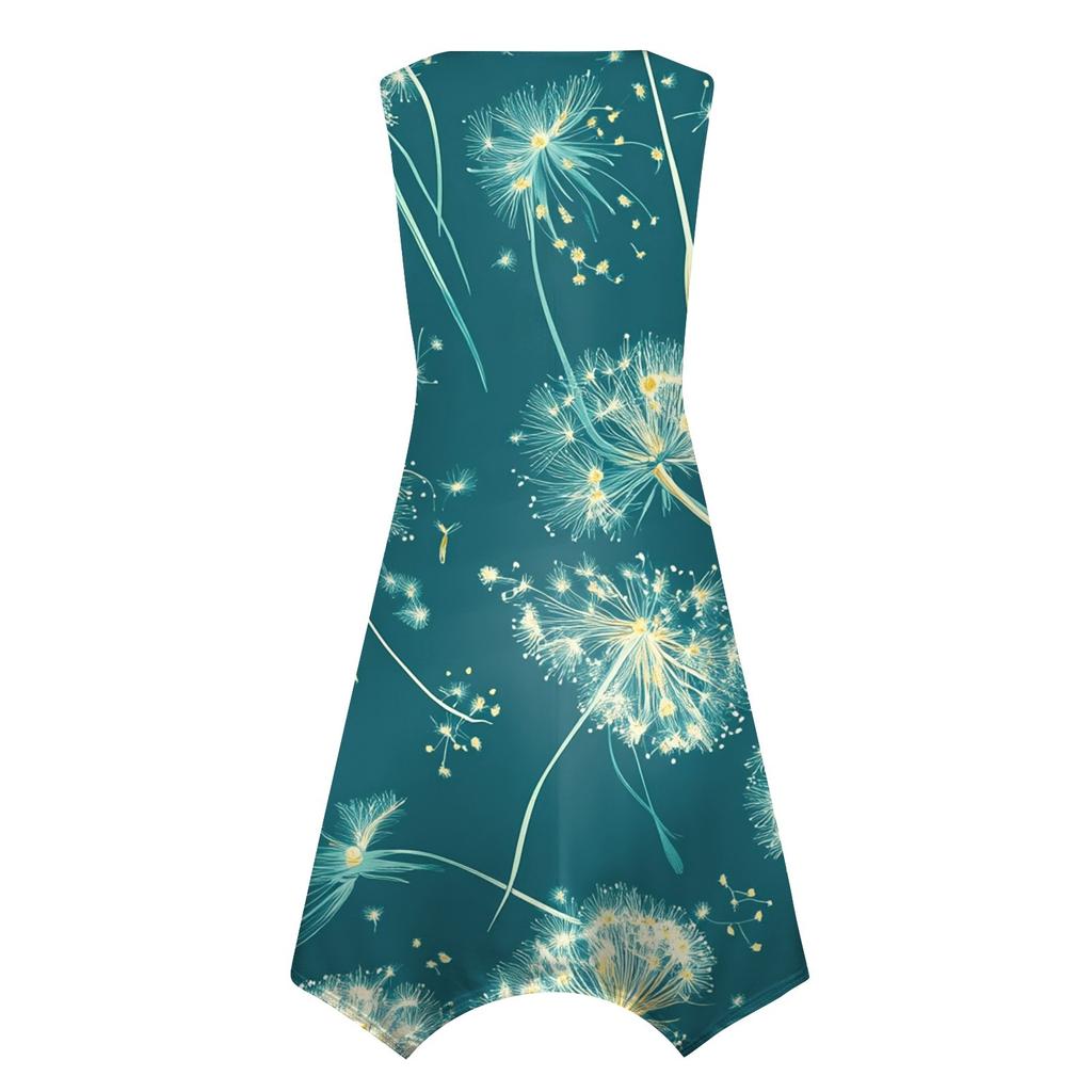 Abito lungo da donna casual, senza maniche, con scollo rotondo, stampa floreale vintage e orlo irregolare