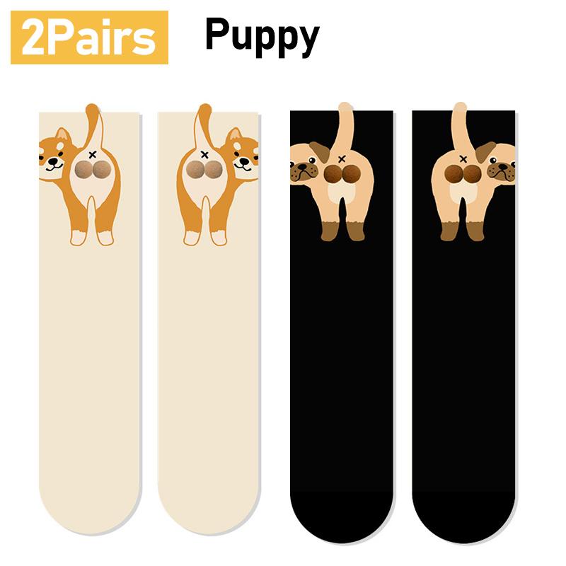 1/2Pair Cartoon Cute Dog/Cat Balls Cotton Socks Lolita Knitting Socks Women Girls Middle Tube Sleep Sock Pet Print Floor Sock